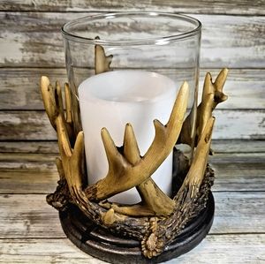 Faux Antlers w/ Glass Hurricane Candleholder